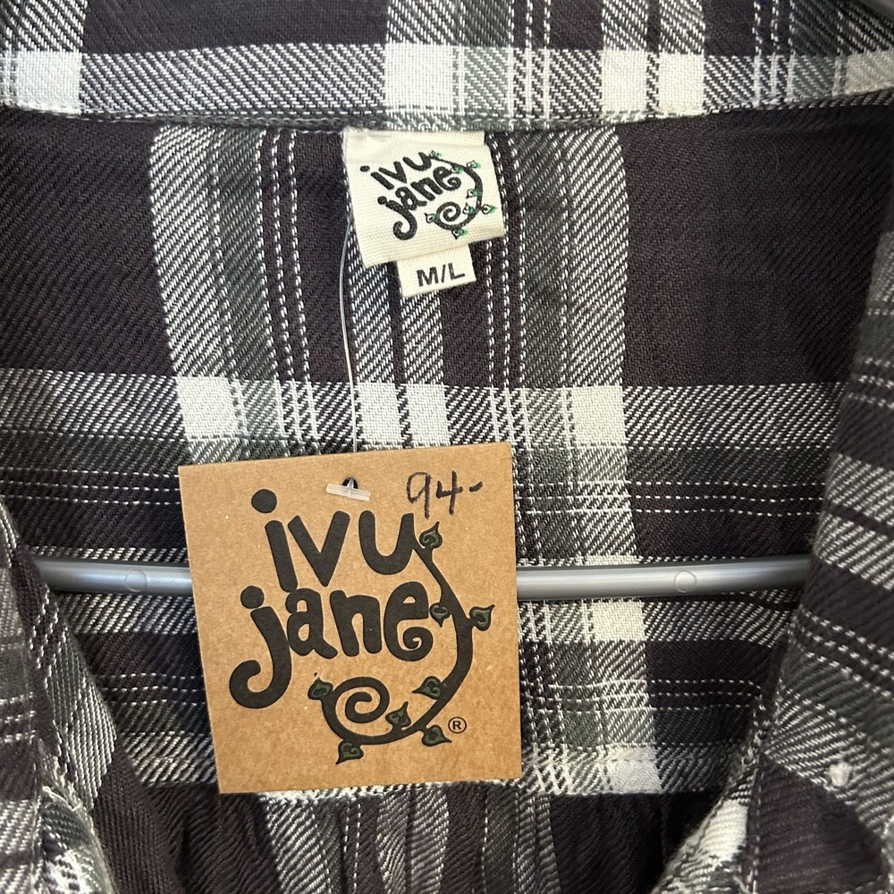 Ivy Jane Women's Plaid Popover Blouse Partial Button Boho Flannel Shirt Size M/L - Picture 4 of 8